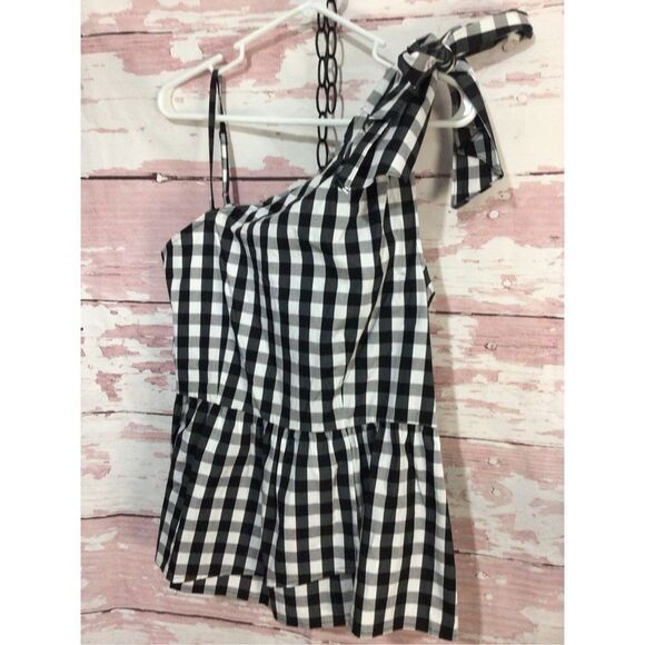 NWT Who What Wear Size Medium One Shoulder Top Checked Black & White - Picture 16 of 16